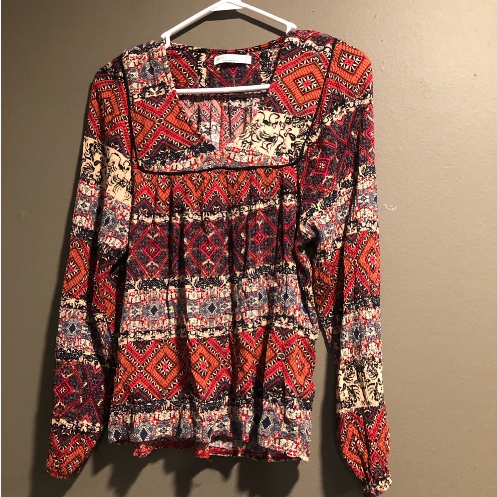 Aquamar Rayon Patterned Long Sleeves Top Small